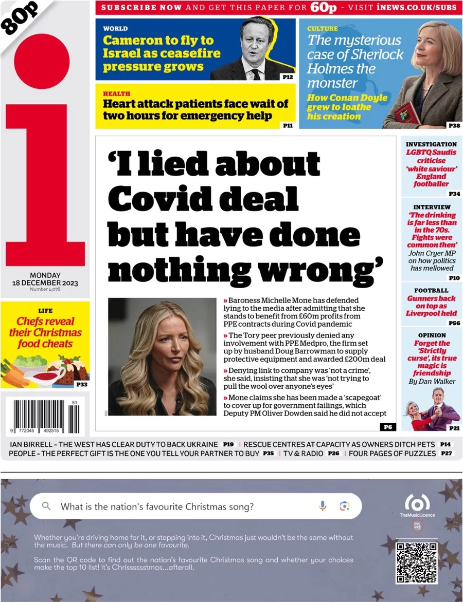 The i newspaper - ‘I lied about Covid deal but did nothing wrong’ 