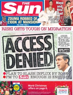 The Sun – Rishi gets tough on migration: Access Denied 