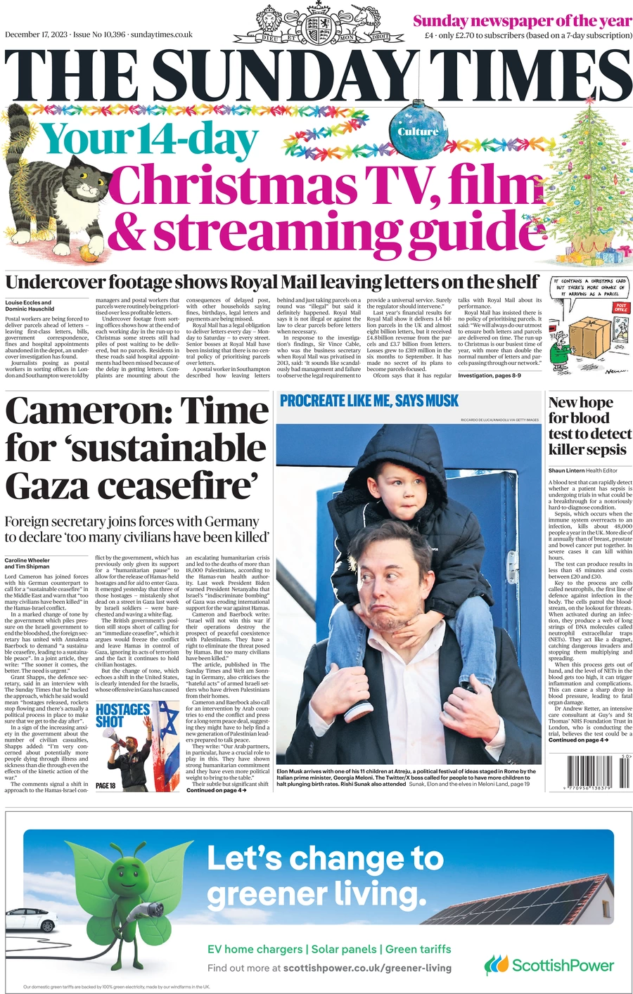 The Sunday Times - Cameron: Time For Sustainable Gaza Ceasefire