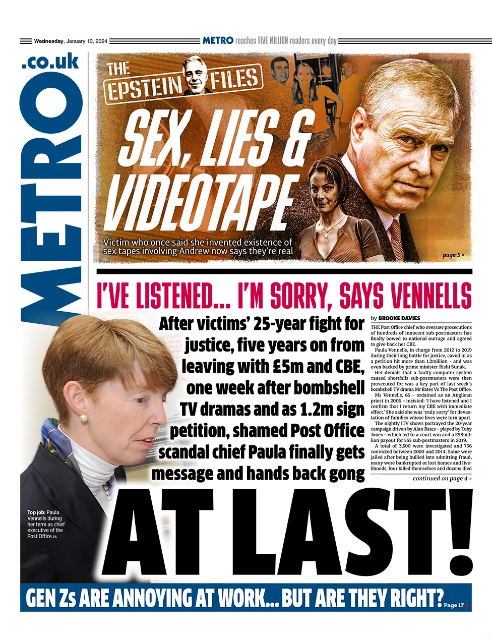 Metro - Vennells hands back CBE and apologies: At last! 