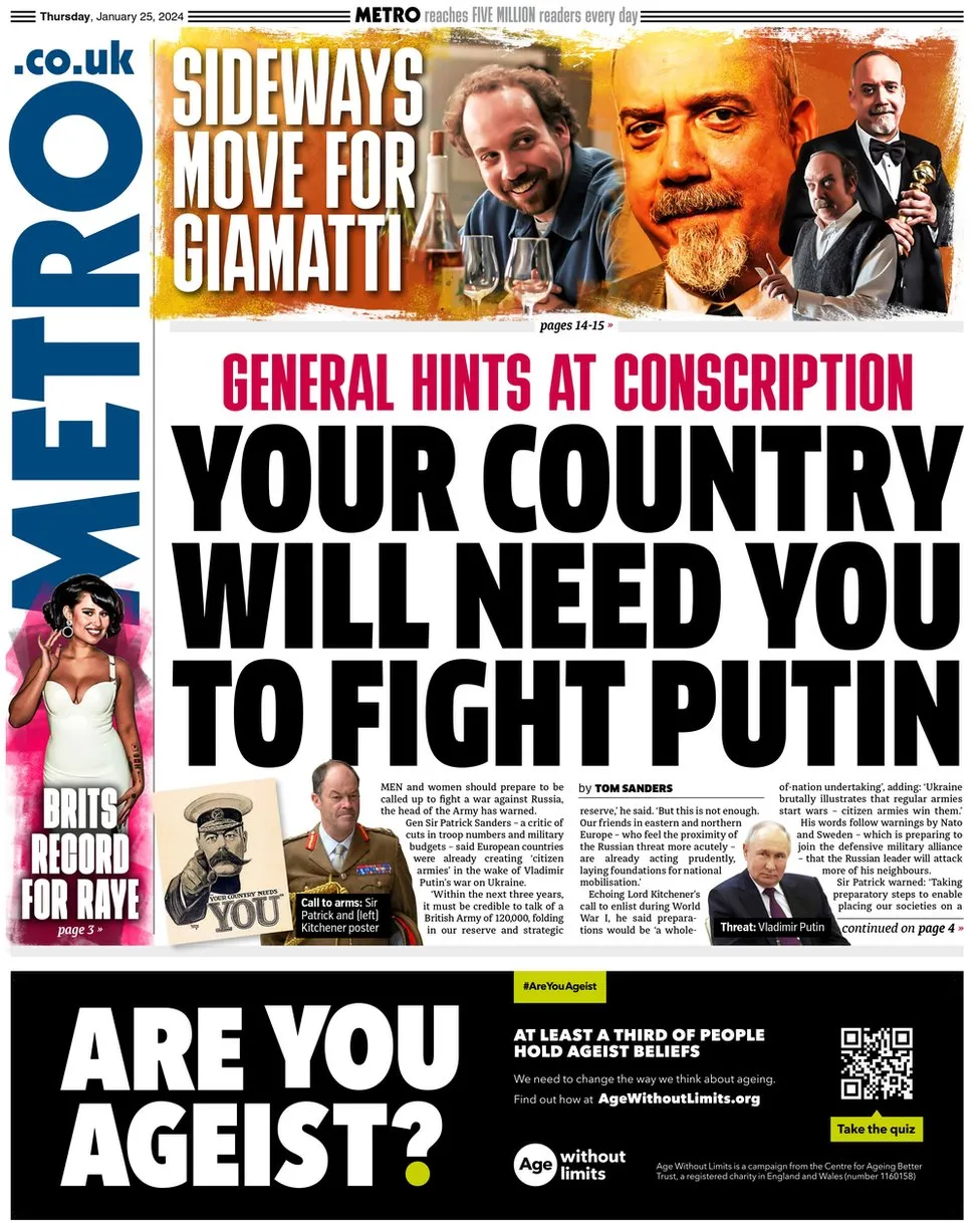 Metro - Your country will need you to fight Putin 