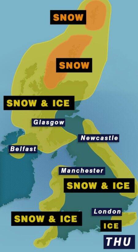Map shows where new UK amber snow warnings are in place today