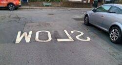 Locals left perplexed as road painters spell word ‘SLOW’ backwards