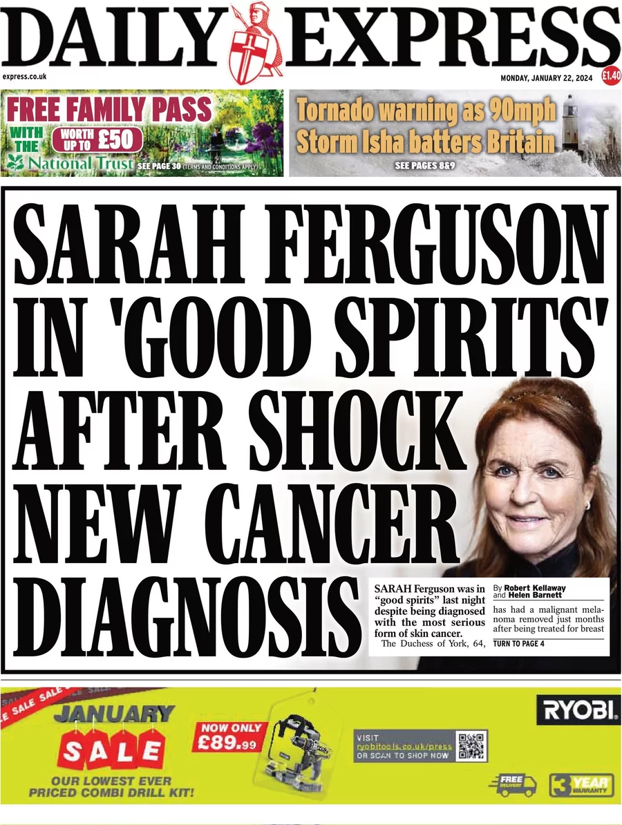 Daily Express - Sarah Ferguson in good spirits after shock new cancer diagnosis 