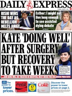 Daily Express – Kate doing well after surgery but recovery to take weeks 