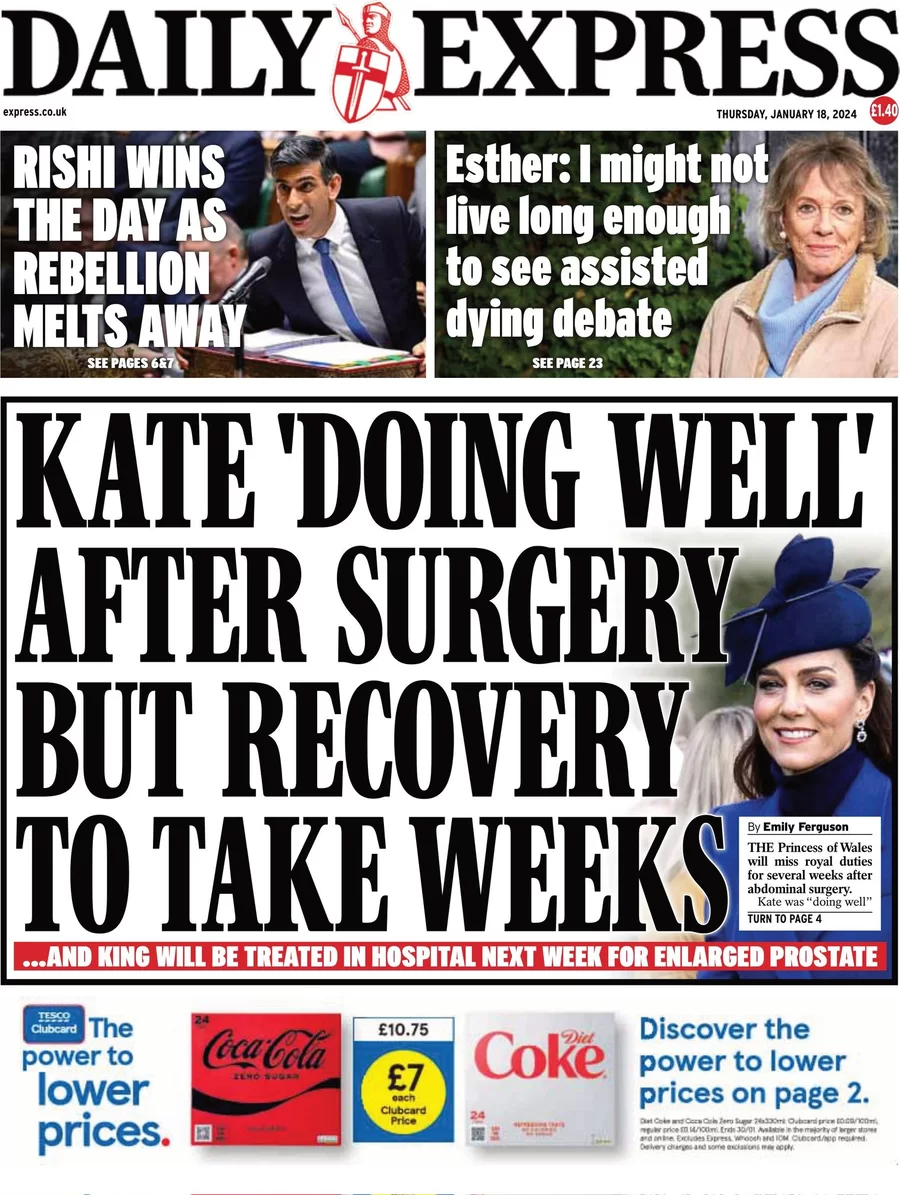 Daily Express - Kate doing well after surgery but recovery to take weeks