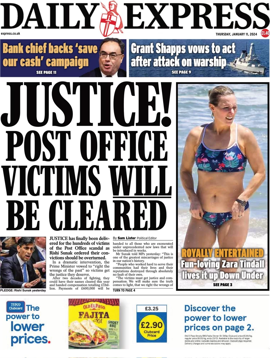 Daily Express - Justice! Post Office victims will be cleared 