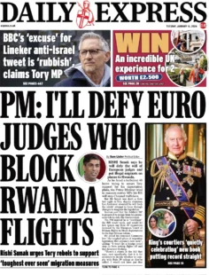 Daily Express – PM: I’ll defy Euro judges who block Rwanda flights 