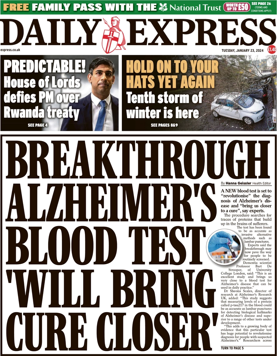 Daily Express - Breakthrough Alzheimer's blood test will bring cure closer 
