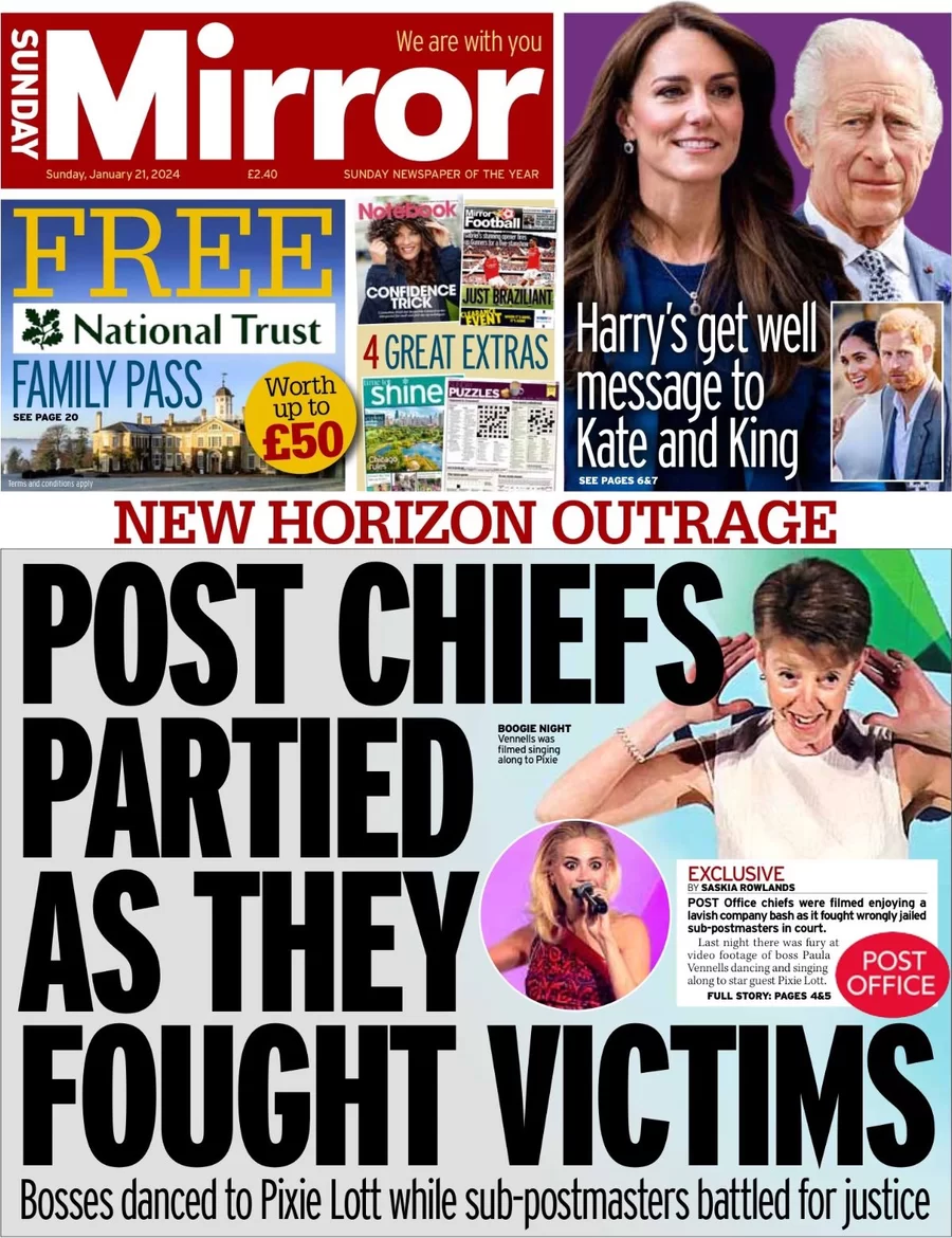 Sunday Mirror – Post Chiefs partied as they fought victims
