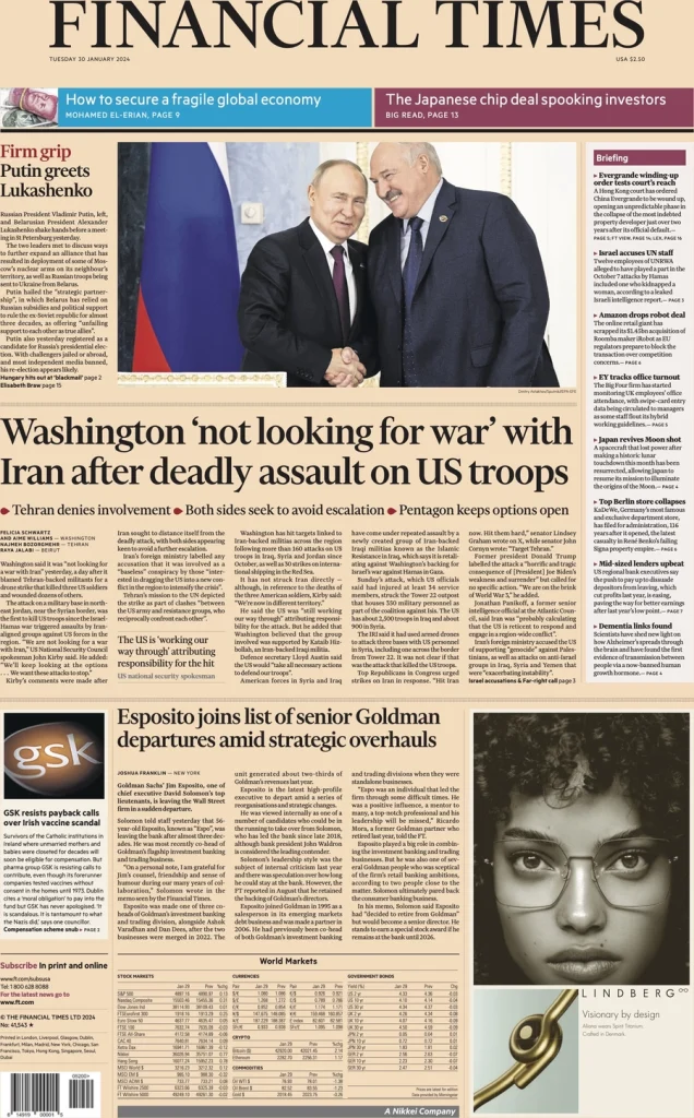 FT – Washington ‘not looking for war’ with Iran after deadly assault on US troops FT – Washington ‘not looking for war’ with Iran after deadly assault on US troops