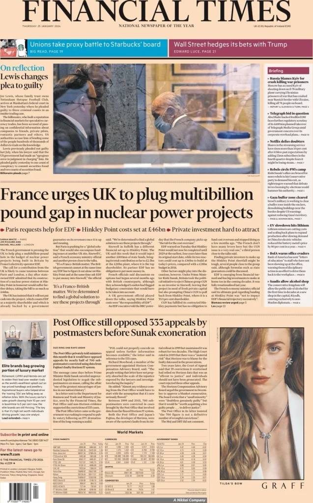 FT – France urges UK to plug multibillion pound gap in nuclear power projects FT – France urges UK to plug multibillion pound gap in nuclear power projects