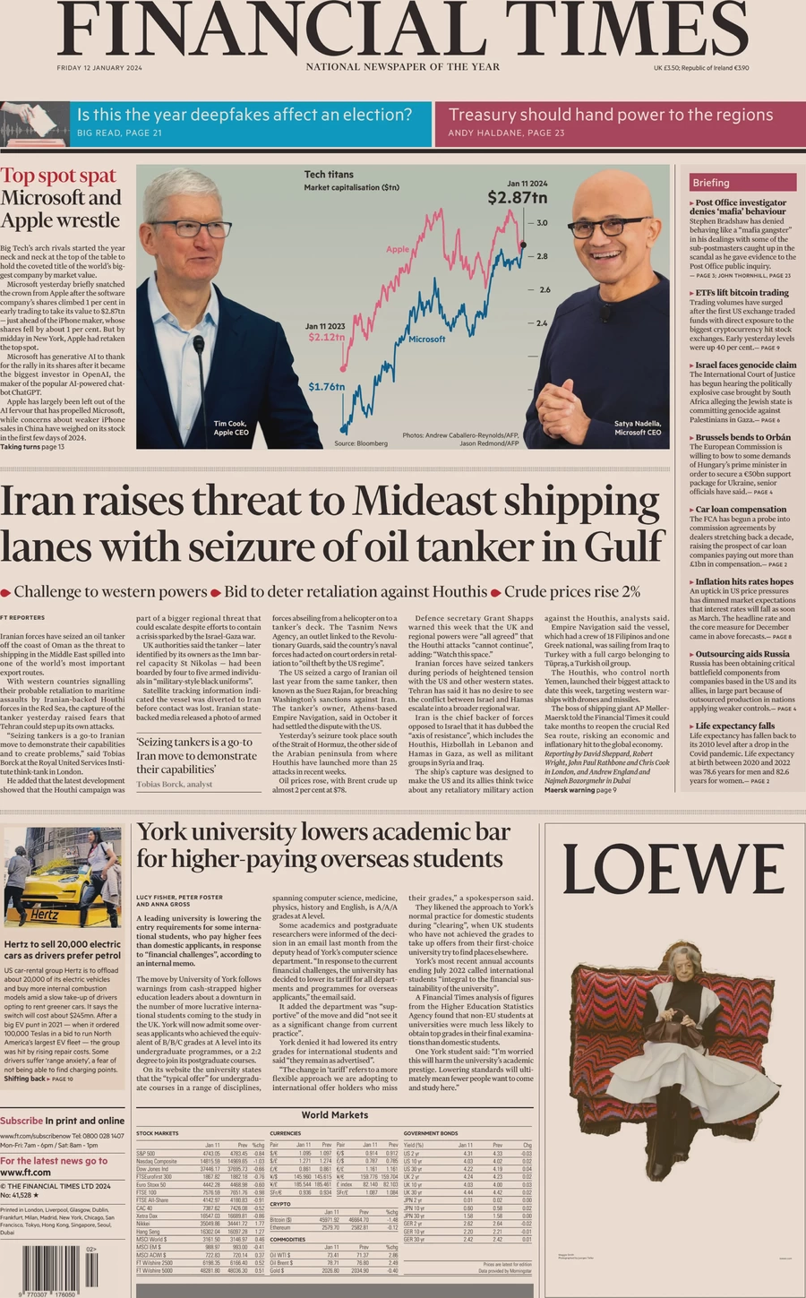 Financial Times - Iran raises threat to Mideast shipping lanes with seizure of oil tanker in Gulf 