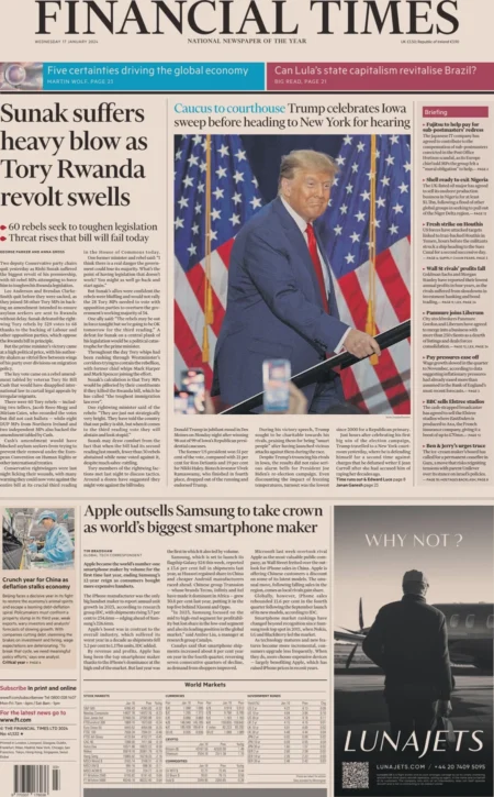 The FT - Sunak suffers heavy blow as Tory Rwanda revolt swells 