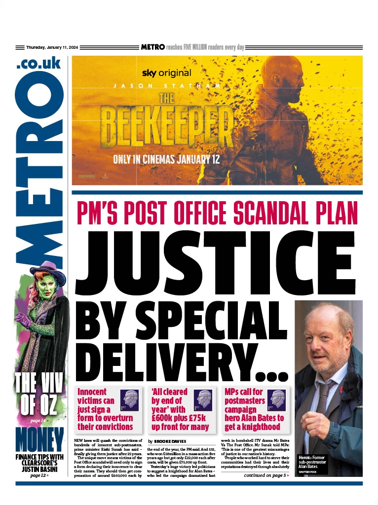 Metro - PM’s Post Office Scandal Plan: Justice by Special Delivery 