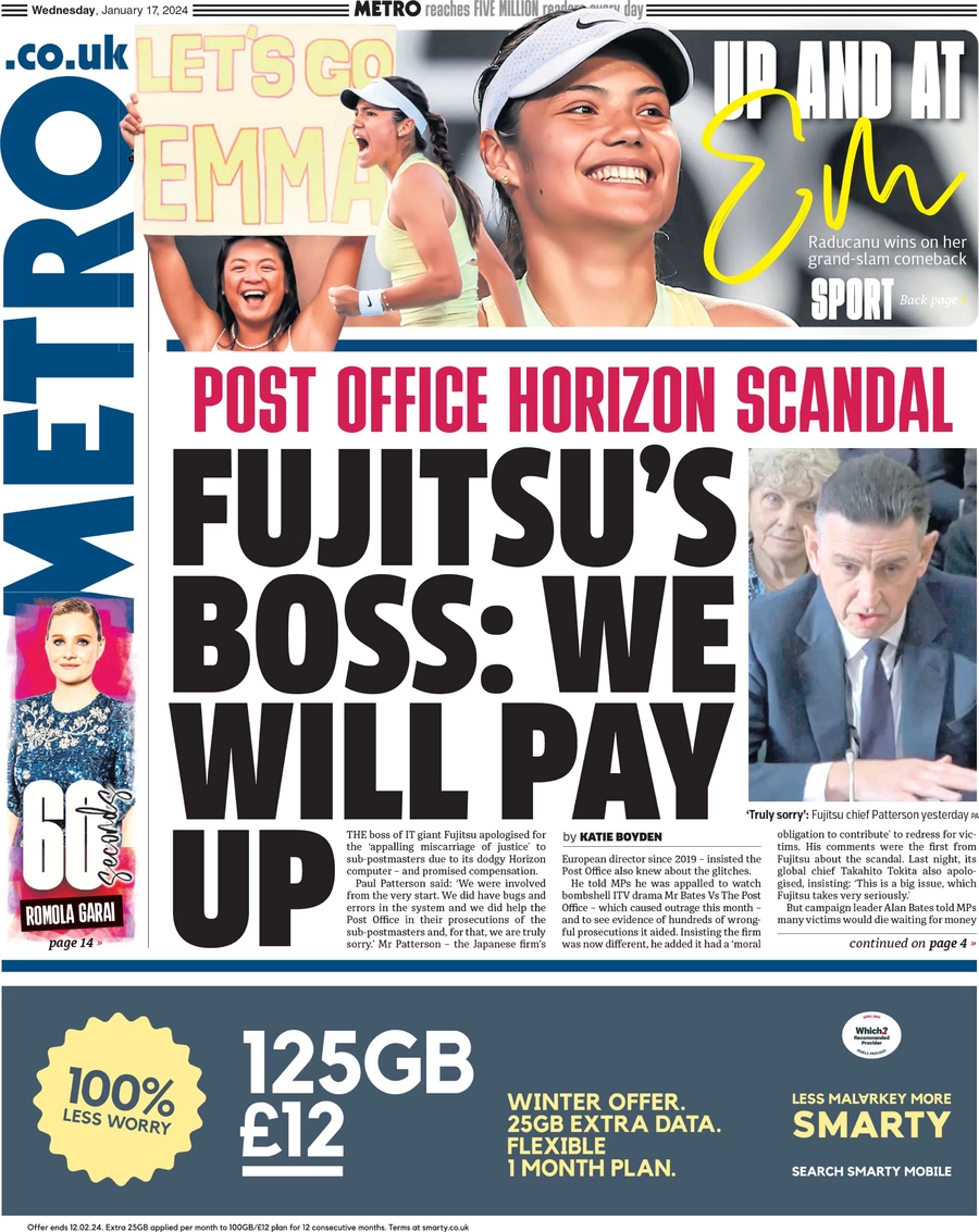 Metro - Fujitsu’s boss: We will pay up 