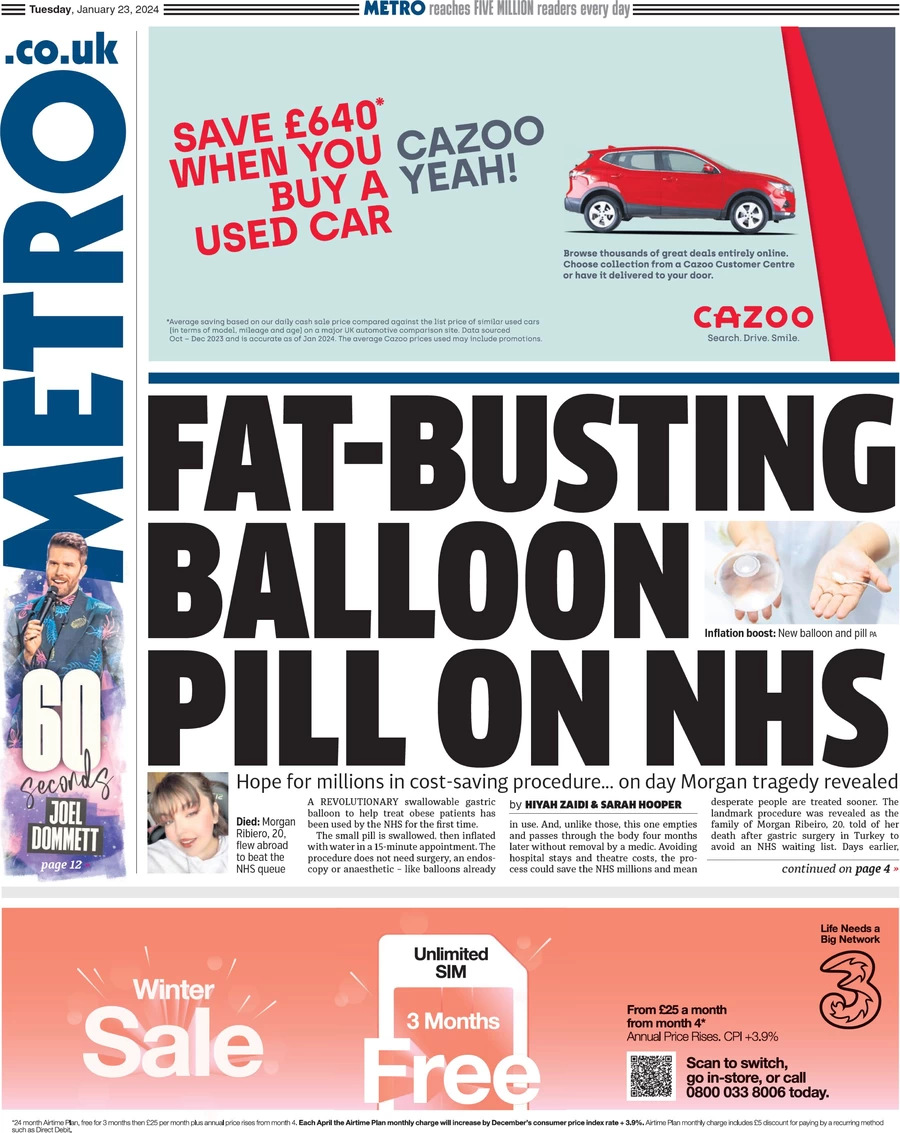 Metro - Fat busting balloon pill on the NHS 