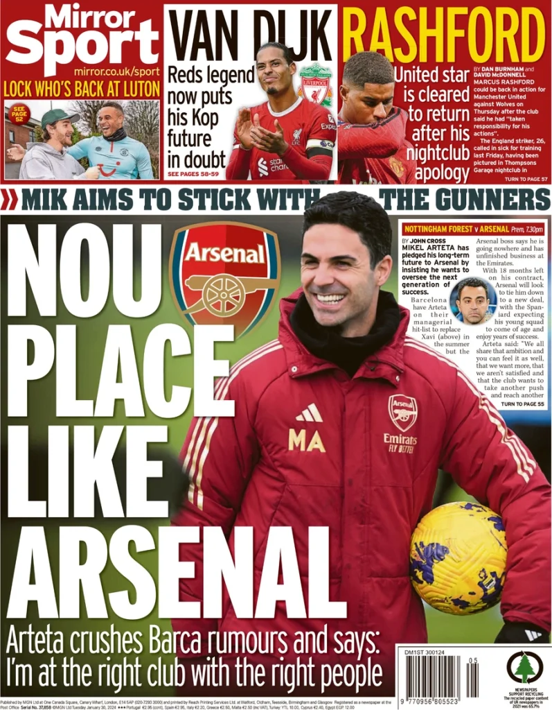 Mirror Sport – Nou place like Arsenal Mirror Sport – Nou place like Arsenal