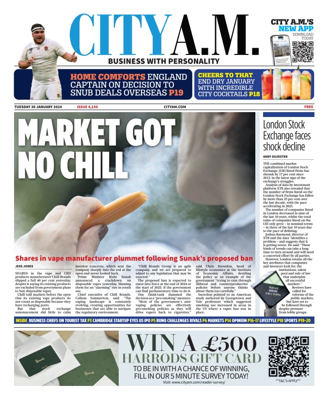 CITY AM - Market Got No Chill: Disposable vapes to be banned as government cracks down on e-cigarettes