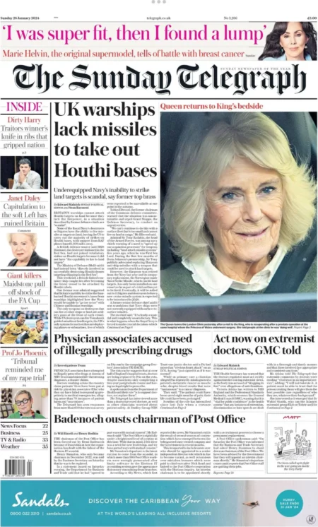 The Sunday Telegraph – UK warships lack missiles to take out Houthi bases