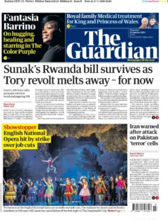 The Guardian – Sunak’s Rwanda bill survives as Tory revolt melts away – for now 