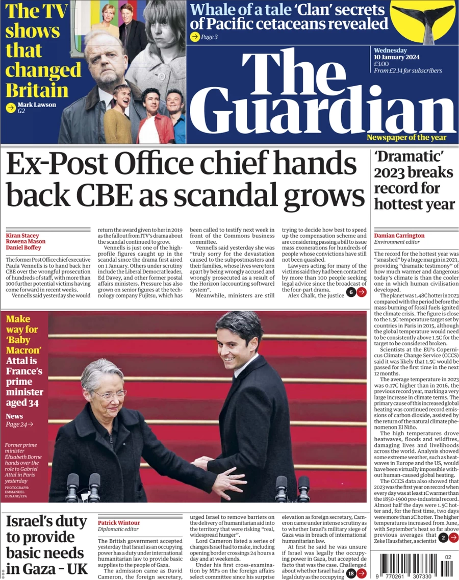 The Guardian - Ex-Post Office chief hands back CBE as scandal grows 