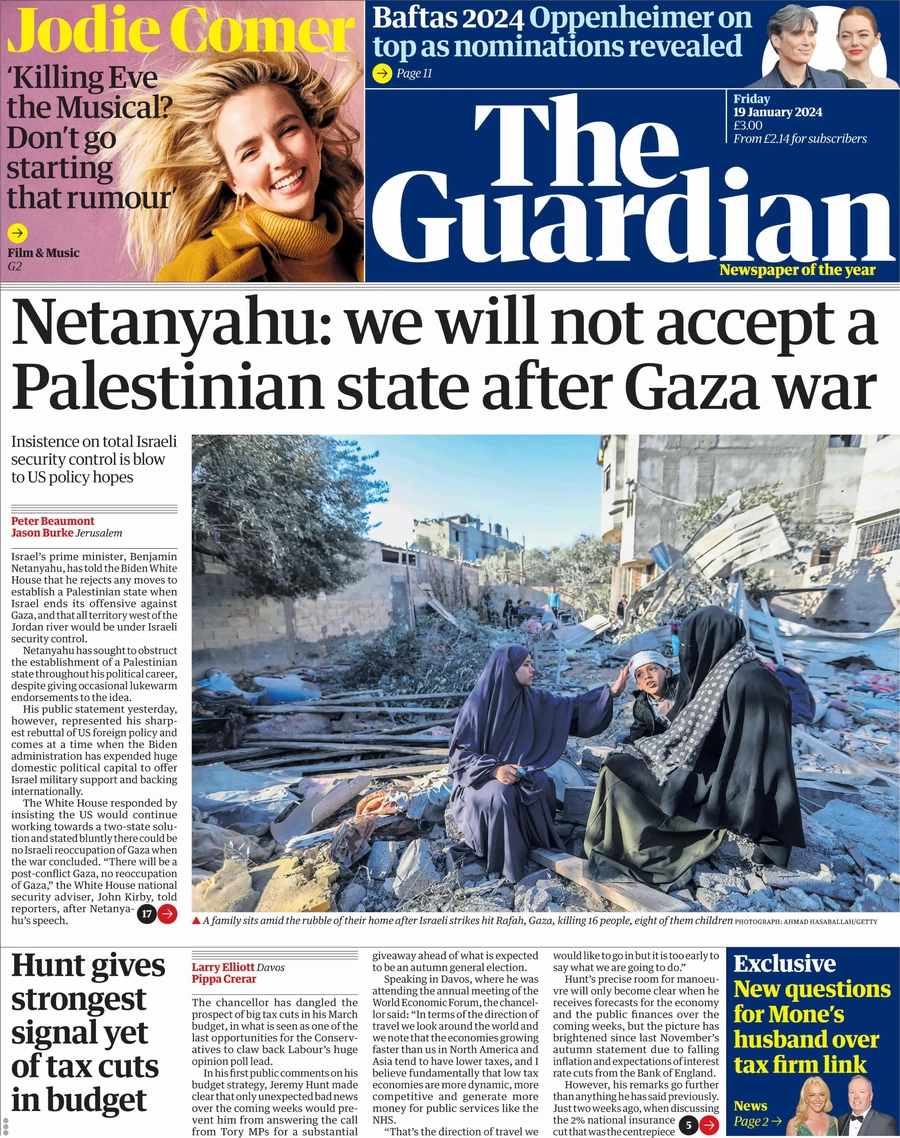 The Guardian - Netanyahu: we will not accept a Palestinian state after Gaza war