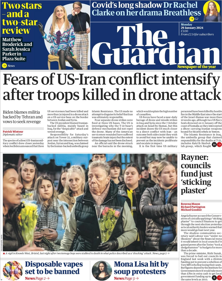 The Guardian - Fears of US-Iran conflict intensify after troops killed in drone attack 