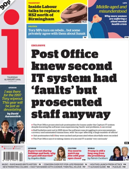 The i newspaper - Post Office knew second IT system had faults but prosecuted staff anyway 