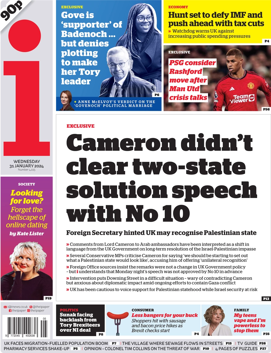 The i newspaper - Cameron didn’t clear two-state solution speech with No 10 