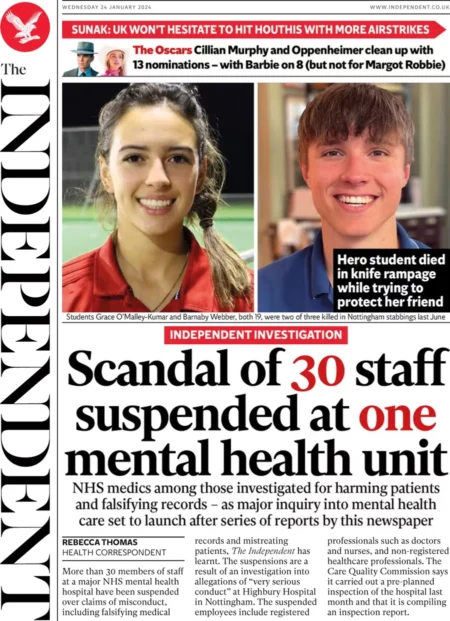 The Independent – Scandal of 30 staff suspended at one mental health unit 