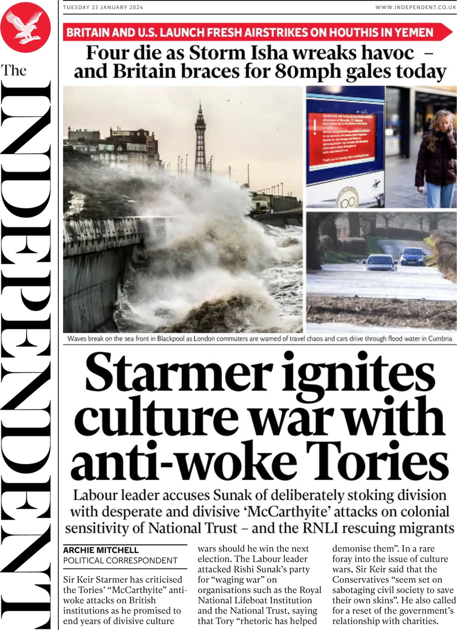 The Independent - Starmer ignites culture war with anti-woke Tories 