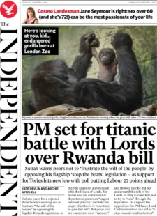 The Independent – PM set for titanic battle with Lords over Rwanda bill 