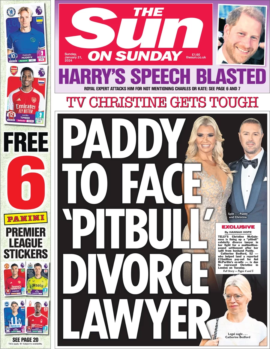 The Sun on Sunday – Paddy to face pitbull divorce lawyer