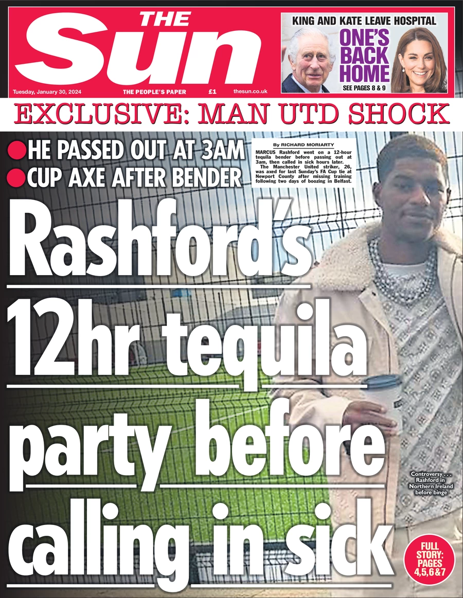The Sun - Rashford's 12hr tequila party before calling in sick 