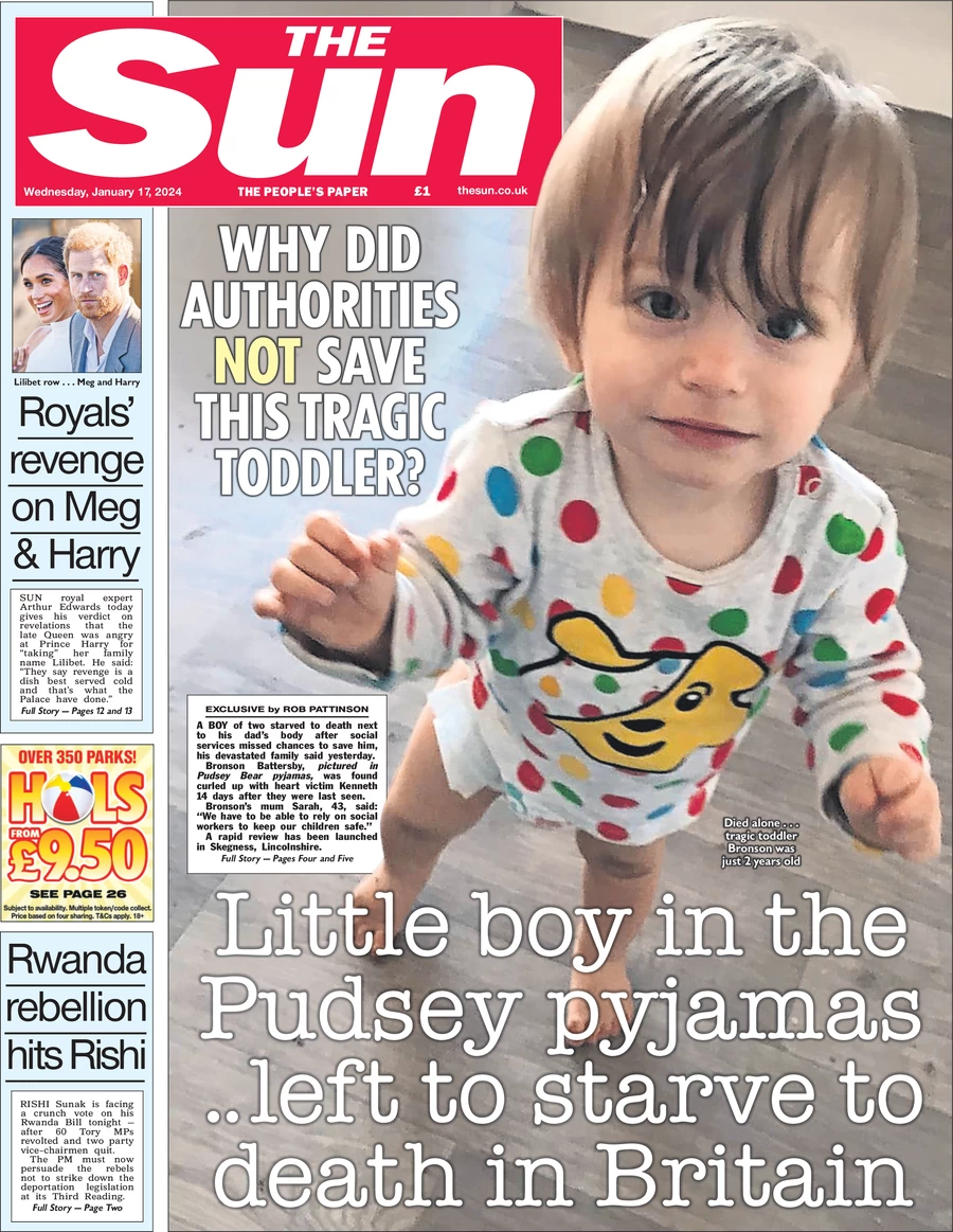 The Sun - Little boy in Pudsey PJs left to starve to death in Britain