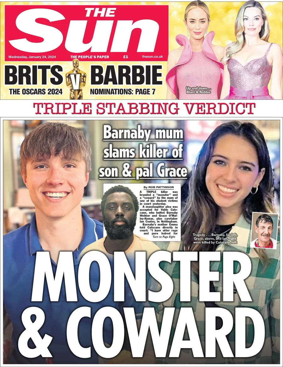 The Sun - Triple stabbing verdict: Monster & Coward 