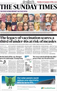 The Sunday Times – the legacy of vaccination scares: a third of under-16s at risk of measles