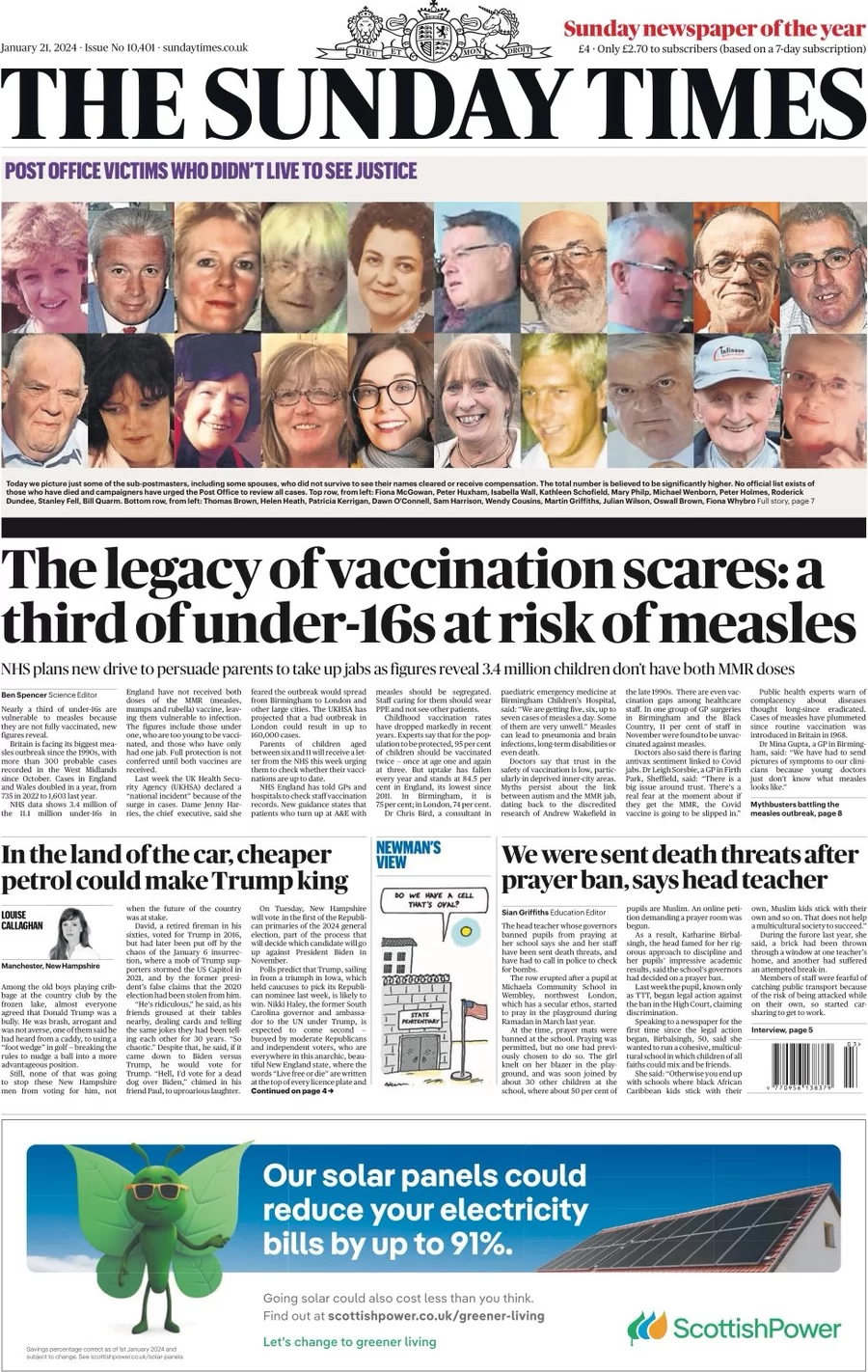 The Sunday Times – the legacy of vaccination scares: a third of under-16s at risk of measles