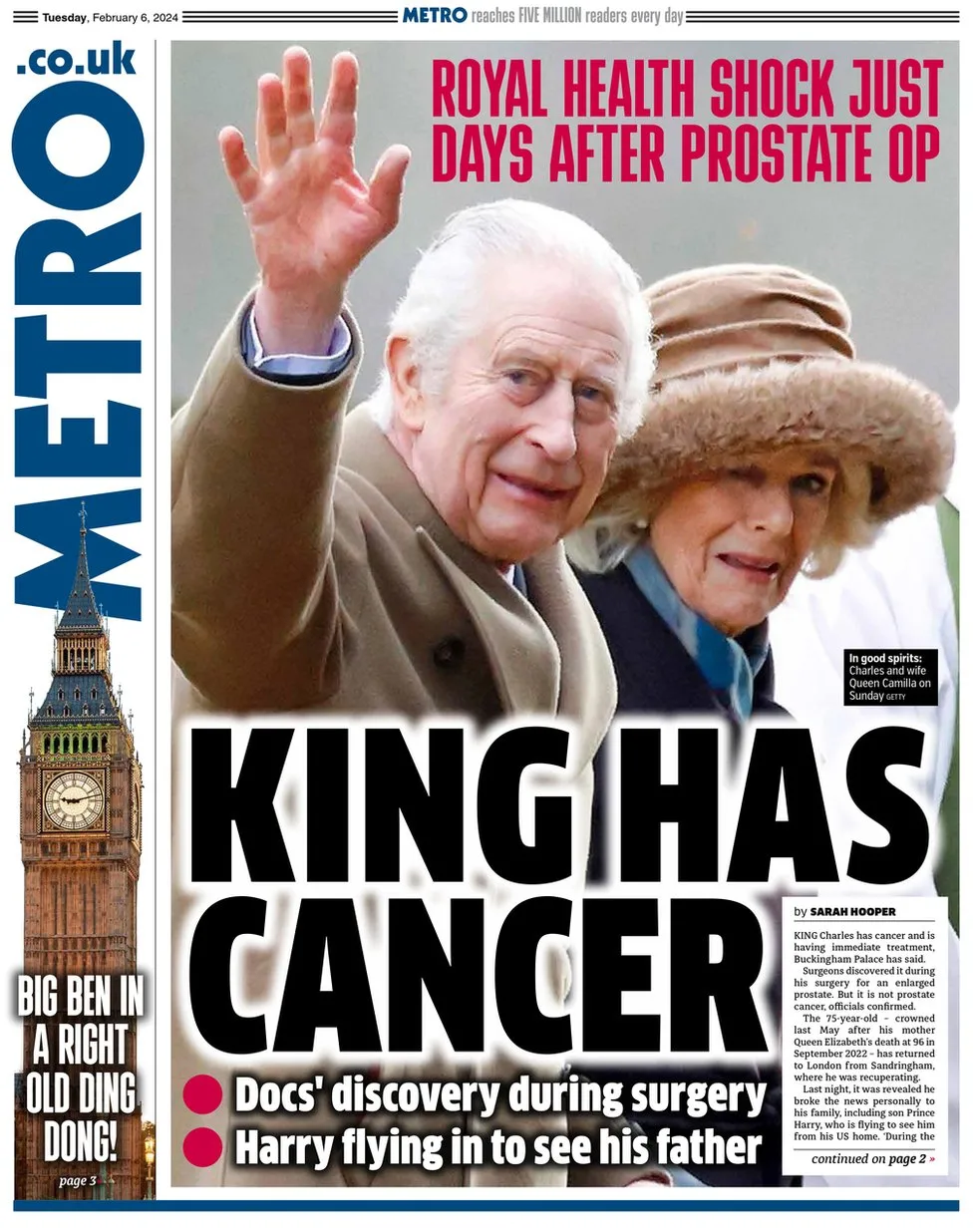 Metro - King has cancer 