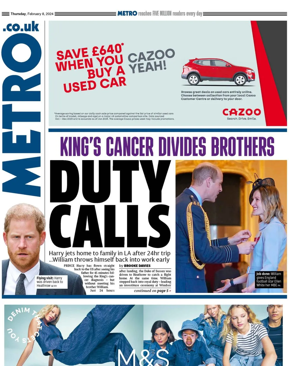 Metro - King’s cancer divides brothers: Duty calls 