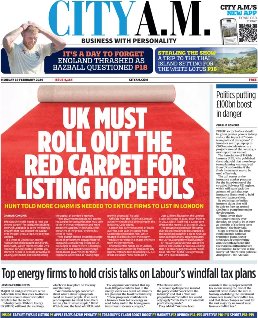 Hunt must ‘roll out the red carpet’ for firms looking to IPO, City group warns Hunt must ‘roll out the red carpet’ for firms looking to IPO, City group warns