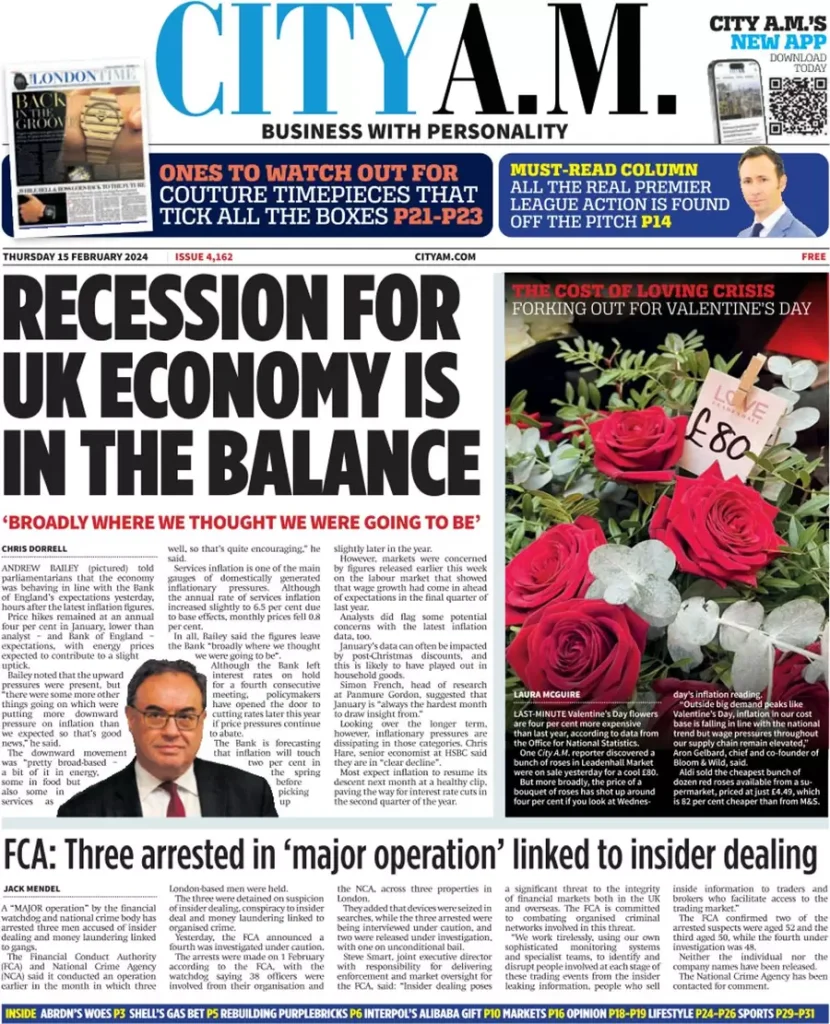 City AM – Recession for the UK economy in the balance City AM – Recession for the UK economy in the balance