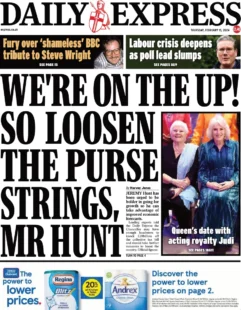 Daily Express – We’re on the up so loosen up the purse strings, Mr Hunt