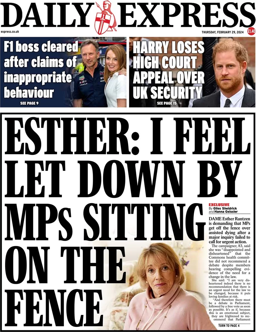 Daily Express - Esther: I feel let down by MPs sitting on the fence