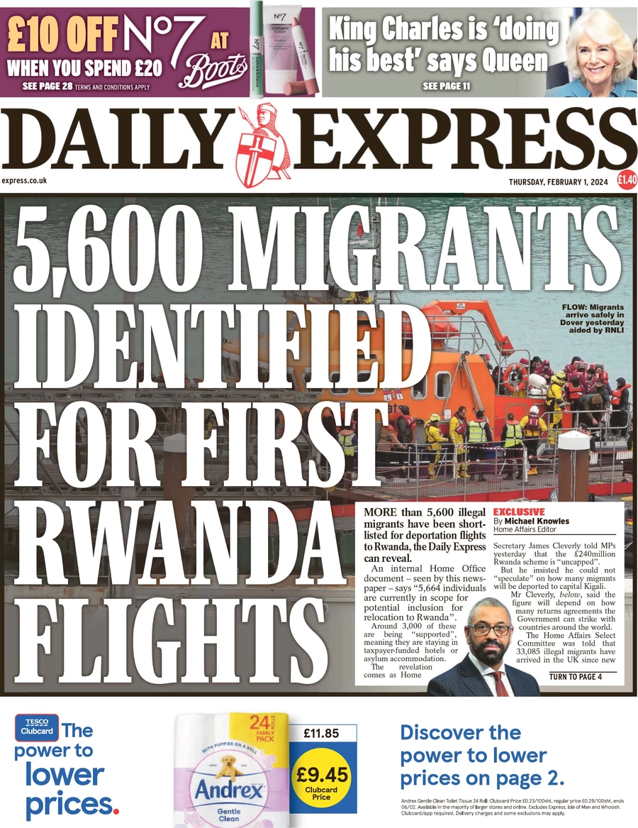 Daily Express - 5,600 migrants identified for first Rwanda flights 
