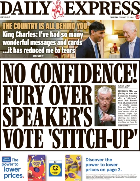 Daily Express - ‘No confidence’ Fury over Speaker’s vote stitch-up