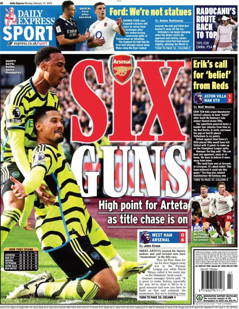 High point for Arteta as title chase is on: Six Guns High point for Arteta as title chase is on: Six Guns