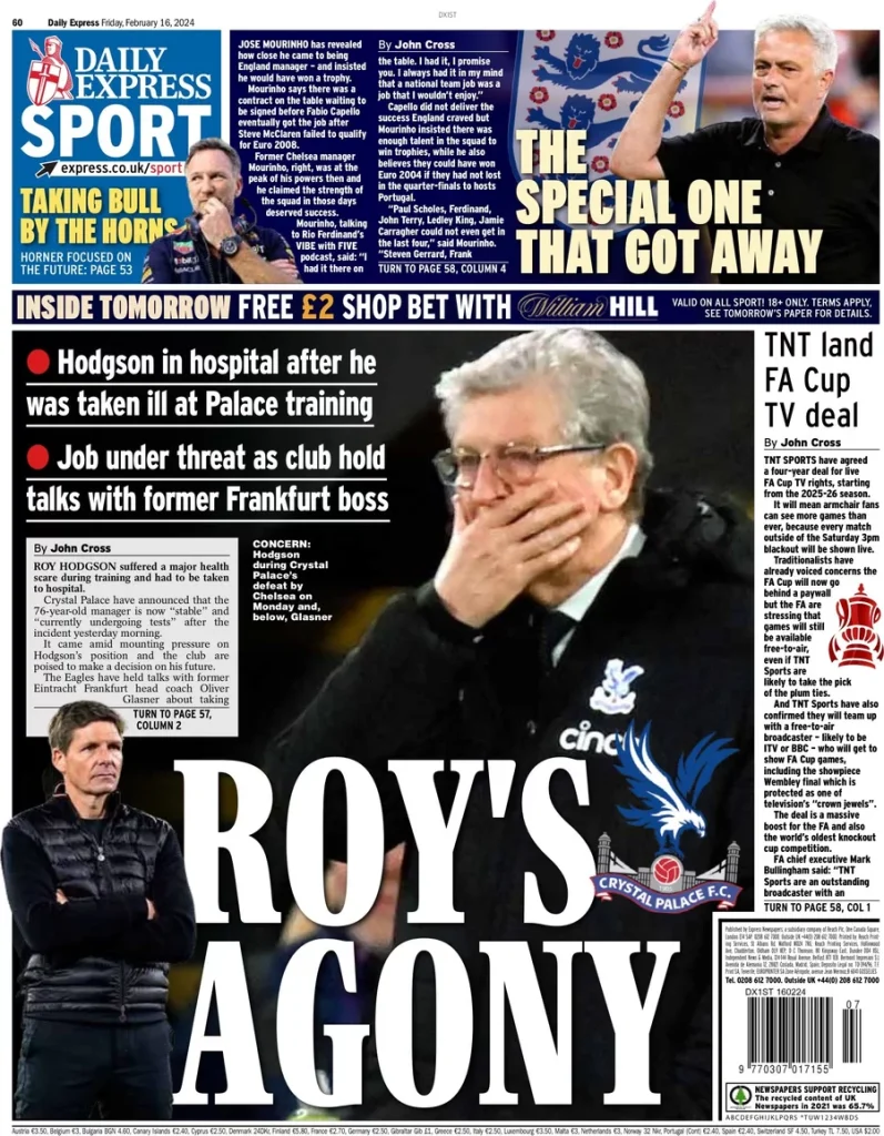 Roy’s Agony: Hodgson in hospital after being taken ill at training Roy’s Agony: Hodgson in hospital after being taken ill at training