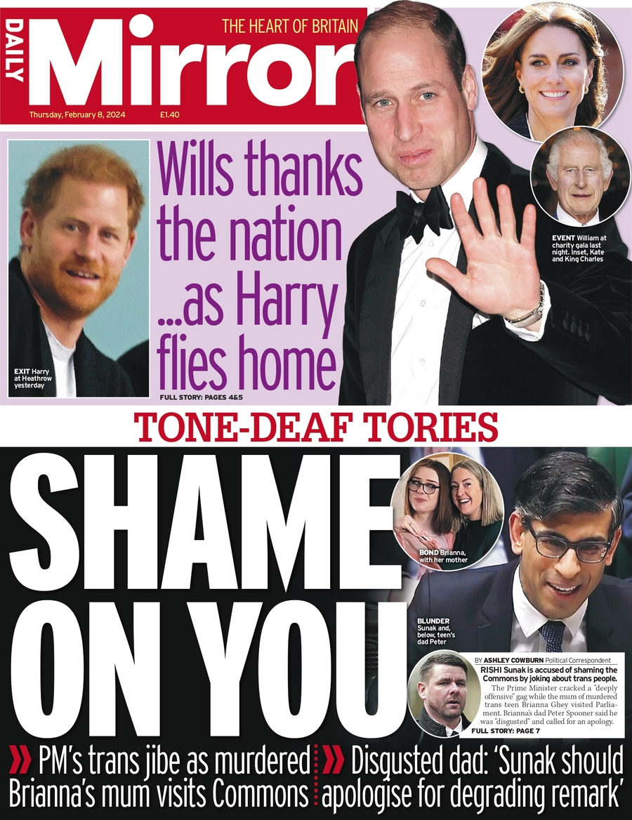 Daily Mirror - Tone-deaf Tories: Shame on you 